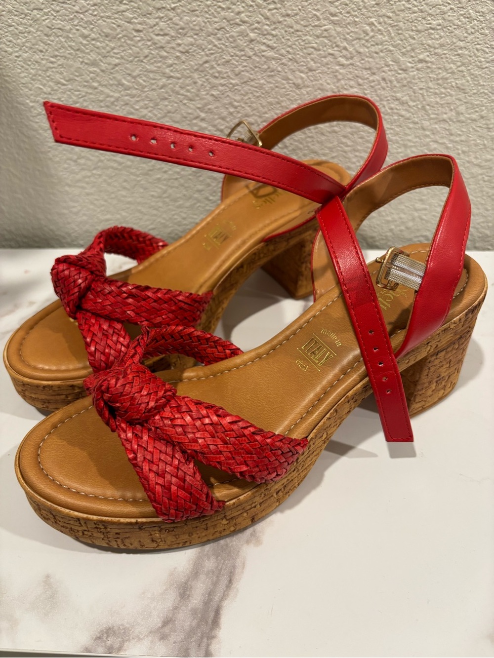Seychelles Red Braided Cork Wedge Sandals